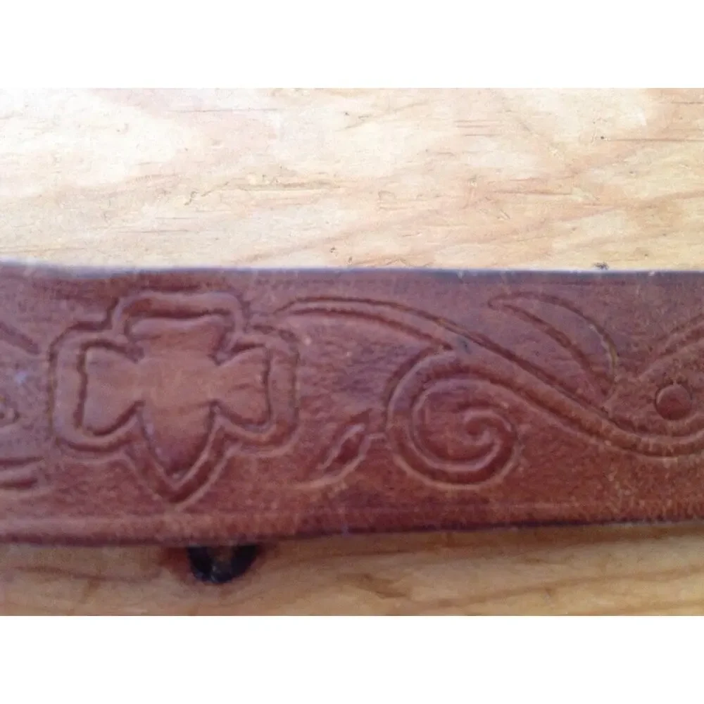 Vintage Leather Handtooled Embossed Girl Scout Belt w/ Brass Buckle 31